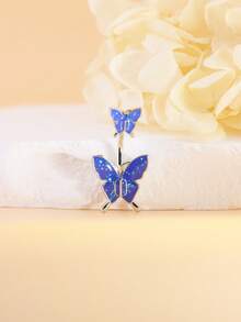 1pc Rhinestone Double Gem Navel Belly Ring, Fashion Piercing Jewelry