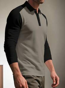 Men's Turn Down Collar T Shirts Fashionable Contrast Color Long Sleeve Tops For Business Daily
