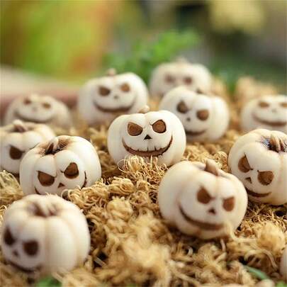 20pcs White Resin Small Pumpkin Decorations, Harvest Joy | Creative Faux Pumpkin Statue Props, Home Garden Bonsai Accessories, Miniature Sculptures, Suitable For Halloween And Thanksgiving Party Decorations.