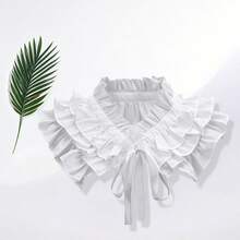 Womens Fake Ruffle Collar False Neck Collar Detachable Solid Color Tie-Up Front Ruched Dickey Collar - Blanco - Ver 5