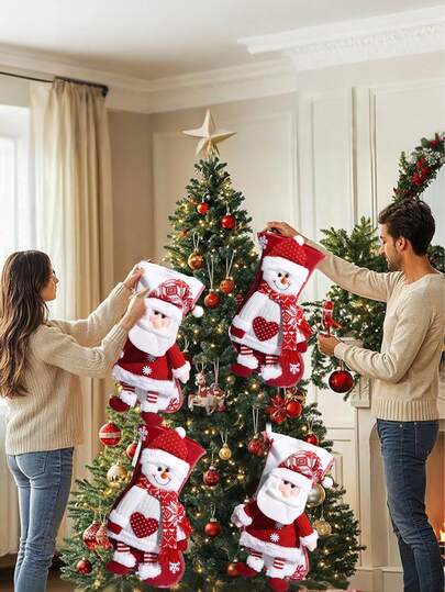 1 pezzo Grande decorazione natalizia da appendere, Babbo Natale, pupazzo di neve, calze natalizie, decorazioni natalizie da appendere all'albero di Natale o al camino per la casa, decorazioni per feste natalizie