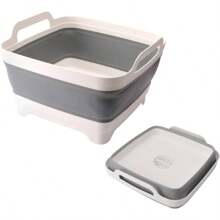 Collapsible Dish Basin 2.4 Gal9L, Foldable Wash Basin With Drain Plug, Portable Dish Tub Space Saving Multiuse Sink Tub For Bottles, Fruit, Vegetable, Kitchen, Laundry, Picnic, Camping Gray
