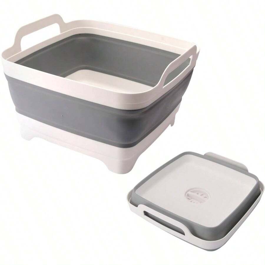 Collapsible Dish Basin 2.4 Gal9L, Foldable Wash Basin With Drain Plug, Portable Dish Tub Space Saving Multiuse Sink Tub For Bottles, Fruit, Vegetable, Kitchen, Laundry, Picnic, Camping Gray