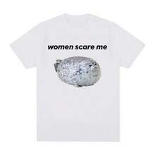 COOL Womens Scare MeFun Seal Meme Pattern Printed Tshirt Style Womens Casual High Quality Tshirt Style Humorous Oversized T-Shirt Top - trắng - Xem 1