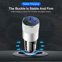 USB-C 快充车载充电器，二合一 USB+Type-C 车载充电器，双口车载插头，配备 1 条 USB-A 转 Type-C 快充线，支持 QC3.0 车载点烟器充电，兼容三星 Galaxy S25 S24 S23 S22 S21 S20 S10 Plus、Pixel 7、Vivo 等机型。 - 彩色 - 查看 6