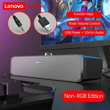 Lenovo Altavoz subwoofer B02 con dos controladores, sonido estéreo, graves potentes, altavoces para juegos, cambio de modo con un solo toque, botones táctiles luminosos, iluminación RGB, cable negro mate. - Cableado negro mate - Ver 1
