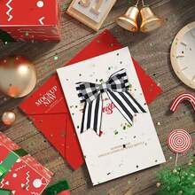 1pc 6cm*5m Black & White Plaid Decorative Ribbon, Black & White, Red & White Striped DIY Gift Box Packaging Trim With Iron Wire, Christmas Tree Decor Accessory, Home Decor - Multicolor - View 5