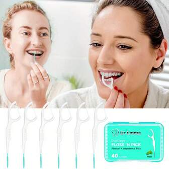 40PCS/Box Double-Head Interdental Brush Teeth Clean Oral Care Tool Toothpick Dental Floss+Interdental Brush Oral Food Cleaning