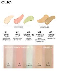 Clio K-Beauty KILL COVER FOUNWEAR 遮瑕調色盤，5色遮瑕混合盤，適用於黑眼圈、瑕疵、臉部膚色校正，質地柔軟平滑，敏感肌可用，輕盈、全遮瑕、保濕、提亮，淺沙色 - #DELIGHT - 查看 3