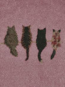 Áo len chui đầu dệt kim rộng rãi họa tiết mèo Colorblock - Màu tím - Xem 9