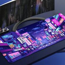 1 Stück Japanische Straßen Schreibtischunterlage - Lebendiges lila Retro Anime Gaming Mauspad, große Gummi Tastatur Maus Schreibtischunterlage, perfekt für Büro, Zuhause und Gaming Setups, Gaming Schreibtisch Zubehör, lebendige Schreibtischunterlagen