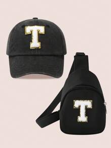 2pcs/Set Boys' Letter Graphic Baseball Cap And Bag, Girls' Breathable Fitted Design Suitable For Daily Wear And Outdoor Activities