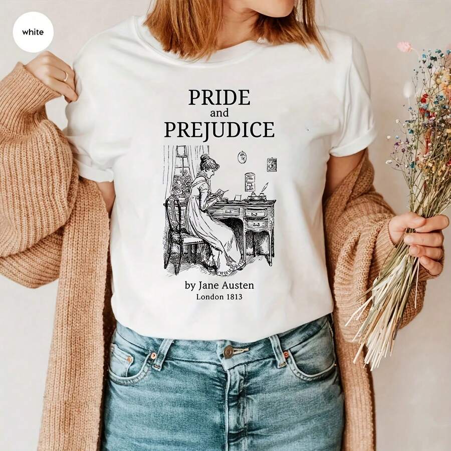 Vintage Pride And Prejudice Shirt Jane Austen T-Shirt Mr Darcy Literary Book Lover  Retro Aesthetic Shirts Bookish Fans Gift81 - Trắng 10 - Xem 1