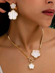 3 pezzi/Set Elegante Collana Pendente e Set di Orecchini con Fiori, Adatto Per Uso Quotidiano, Raduni, Feste, Vacanze e Viaggi delle Donne, Ottimo Regalo Per La Moglie