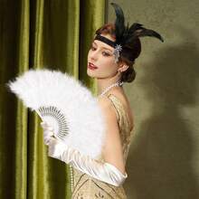 2/3 件套 1920 年代复古女郎配饰套装 - 羽毛扇、发带和手套，适合复古婚礼、舞蹈服装和配饰（黑色） - 彩色 - 查看 9
