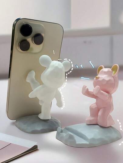 1pc Cartoon Bear Shaped Phone Stand, Compatible With Both Mobile Phones And Tablets, Suitable For Desktops, Bedside Tables, Living Rooms, Study Rooms, Bedrooms, Gifts, Etc. Back To School