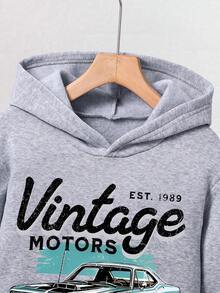 Tween Boy Letter Print Warm Hoodie And Sweatpants Set - Grey - View 2