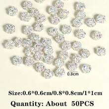 50 piezas de bolas de cristal de colores multicolor AB Rhinestone, cuentas sueltas redondas espaciadoras para hacer joyas, accesorios DIY para pulseras - color AB - Ver 4