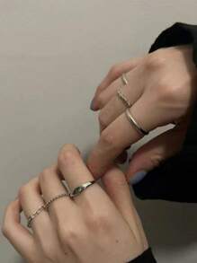 6Pcs Hollow Out Design, Light Luxury, Stylish And Cool Ring Set, Women's Ring, Internet Celebrity Jewelry, Non Fading Ring, Cold Wind Hip-Hop Index Finger Ring, Best Friend Gift
