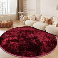 1pc Premium Red Round Velvet Rug, Soft, Living Room Carpet, Nordic, Bedroom, Bedside, Lounge, Dressing Room, Home Decor, Christmas, Winter New Arrival, Comfortable Underfoot, High-Quality Polyester Fiber, Thick, Home Aesthetic Decor, Washable Carpet, Modern Minimalist Rug, Tranquil Style