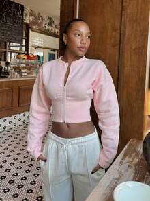 Damen Herbst und Winter einfarbige Reißverschluss Langarm Jacke, lässige, einfache Mode-Outfits für Frauen, Regular Fit Einfarbige Damenjacken, geeignet für den täglichen Gebrauch