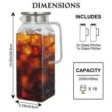 2L Glass Pitcher, Square Glass Carafe With Stainless Steel Lid, 68 Oz Carafe For Water, Juice, Iced Tea, Coffee - Clear - View 7