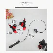 Halloween Gothic Headband Furry Animal Ears Devil Tail Costume Demon Bat Accessories For Adults - 黑色 - 查看 7