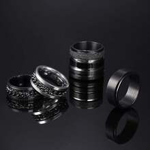 6 Pcs 6/8 MM Black Spinner Rings For Men Women Stainless Steel Fidget Ring Anxiety Stress Relieving Cool Chain Fashion Ring Set Wedding Promise Band Rings Size 7-13-HOME - 7 - 查看 5