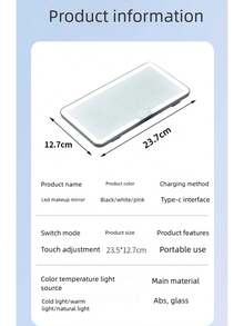 1pc LED Light Makeup Mirror For Car Sun Visors, Rechargeable Makeup Mirror, Adjustable Brightness, 3 Lighting Modes, Touch Screen, Universal For Cars, Trucks And SUV,600mAh