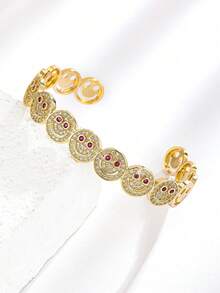 1 pieza Decoración con baño de cobre con cara sonriente y circonita cúbica, adecuada para fiestas y reuniones