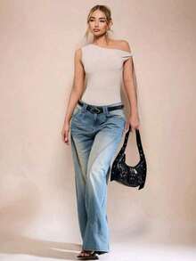 Women's Bodysuit With Tie Bow And Asymmetrical Neckline, Sleeveless, Ideal For Romantic Dates, Casual, Vacation And Summer - 杏色 - 查看 5