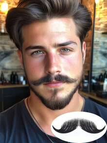 男士假八字胡面部毛发自然隐形蕾丝小胡子适用于万圣节圣诞派对影视化妆装扮胡须道具假胡子 - 黑色 - 查看 7