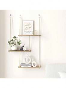 3-Tier Woven Macrame Wall Hanging With Wooden Floating Shelf, Boho Style Home Decor For Bedroom And Living Room - 1set - View 10