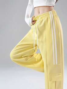JUTU 时尚工装裤 2025 秋季高腰直筒宽松休闲裤 - 1A05黃拼白 - 查看 7