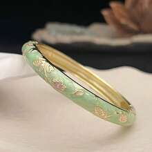 1 pieza Brazalete de estilo bohemio dorado con esmalte floral, adecuado para mujeres y niñas (Debido al esmalte, el color puede variar ligeramente bajo diferentes iluminaciones)