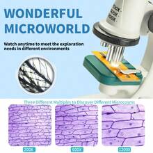 SCIENCE HORSE 200X-1200X 放大倍数儿童显微镜套装 - LED 灯，便携盒 - 适合 6-12 岁儿童的科学实验玩具 / 塑料材质，适合居家玩耍、旅行、生日派对、节日礼物、课堂教育和亲子互动