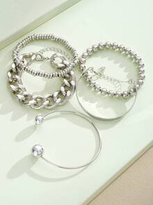 4pcs/Set Minimalist Punk Chic Vintage Coin Geometric Chain Bracelet & Bangle Set, Suitable For Women Vacation, Party, Date, Travel, Daily Wear