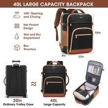 Large Carry On Travel Backpack: Flight Approved 40L Waterproof TSA Personal Item Daypack For Women Weekender Bag Fit 17inch Laptop Luggage Backpack Traveling Business With USB Port And 3 Packing Cubes - Dark Brown - View 4