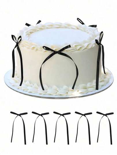 黑色丝带蝴蝶结蛋糕装饰，简约蝴蝶结装饰，家居装饰配件，适合家居装饰