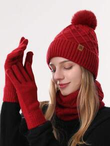 مجموعة قبعة وشاح وقفازات محبوكة مزدوجة الطبقة مبطنة بالحرارة للنساء، للاستخدام الخارجي والدراجات، قبعة محبوكة لتدفئة الرأس في فصل الشتاء، 3 قطع/مجموعة