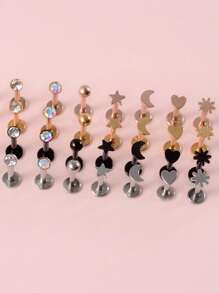 4 件心形设计耳钉 情人节、妈妈、母亲、母亲节、礼物 - 彩色 - 查看 4