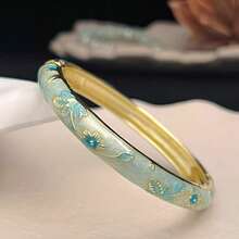 1 pieza Brazalete de estilo bohemio dorado con esmalte floral, adecuado para mujeres y niñas (Debido al esmalte, el color puede variar ligeramente bajo diferentes iluminaciones)