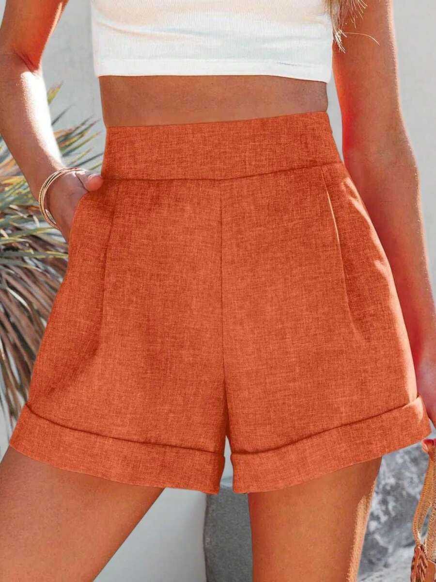 Women High Waisted Wide Leg Bermuda Shorts Summer Casual Lightweight Workwear With Pockets - trái cam - Xem 1