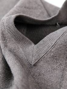 男士厚款V领提花毛衣，休闲商务通勤长袖套头衫，适合分层穿着或外套，秋冬 - 淺灰色 - 查看 8