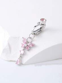 1 pieza Elegante Falso Piercing Ombligo Uña Incrustada con Cubic Zirconia Blanca Colgante de Mariposa para Clip en Aro de Ombligo