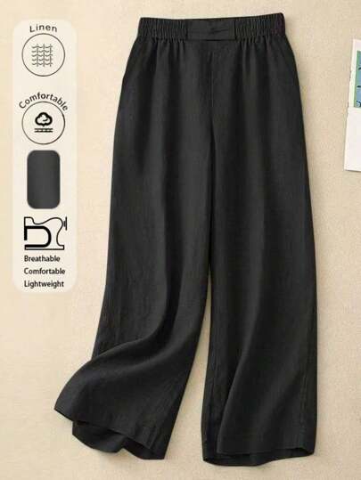 Comfortable, Casual, And Loose Linen Long Pants Suitable For Plus Size Women Are The Ideal Choice For Daily Home Wear, Suitable For Spring, Summer, And Autumn Seasons. Black