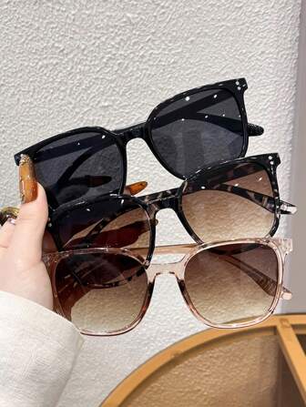 3pcs Women Cheetah Print Square Plastic Full Frame Best Friend Style Classy Aesthetic Glasses Combination For Street-Photography, Weekend Outfit ,School Outings,Outdoor,Travel,Vacation,Holiday,Driving,Beach Accessories