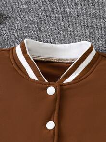 Tween Girl City Style Fitted Short Zip-Up Jacket, Long Sleeve - Brown - View 3