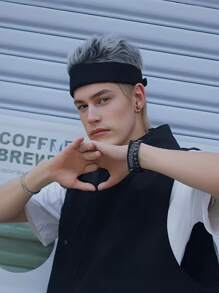 1pc Men's Personalized Knit Beanie Hat With Fake Hair, Fashionable Brimless Cap, Men's Party Cosplay Accessory