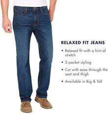 Men's Relaxed Fit Stretch Jeans - Dark Blue Wash - View 3